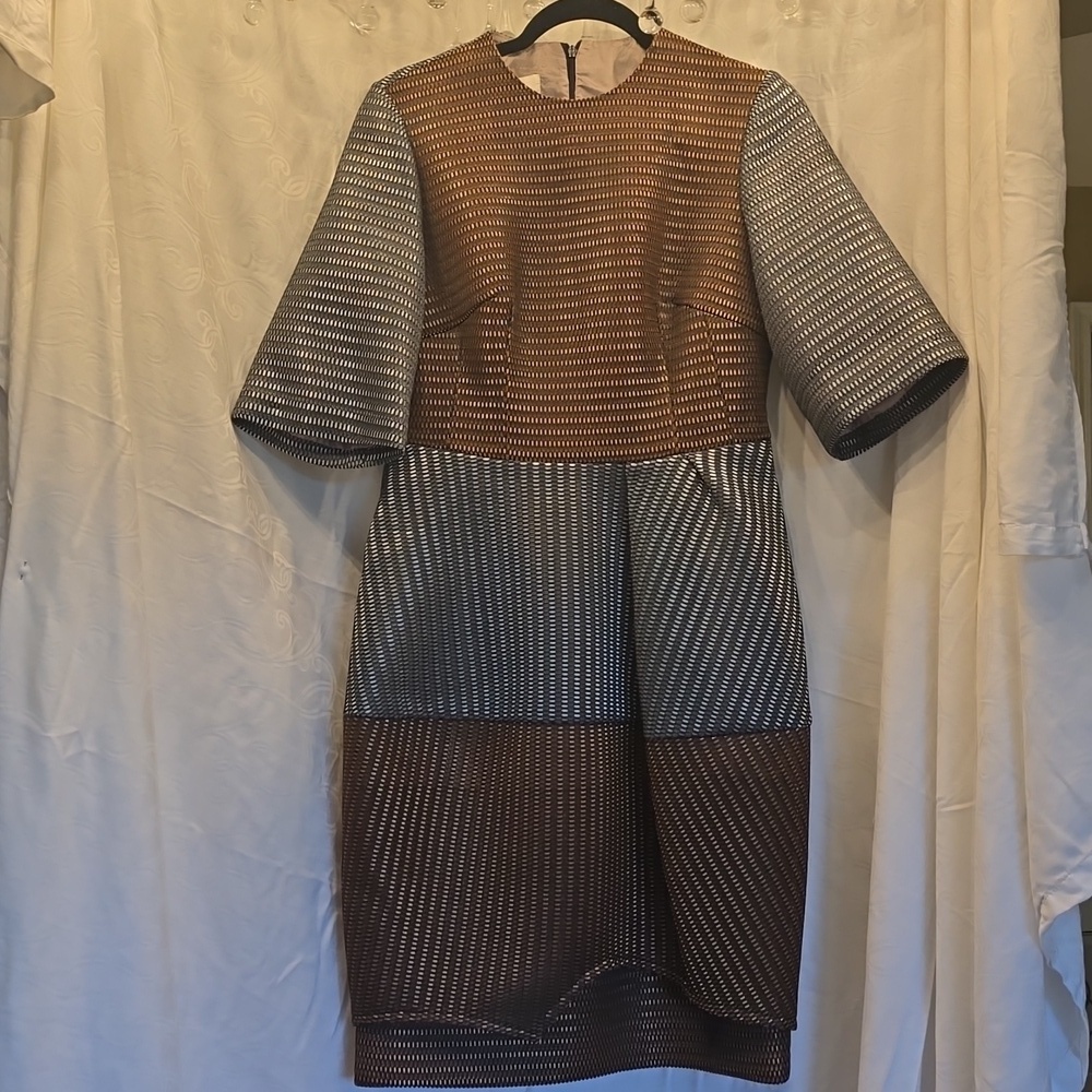 Elegant Brown And Gray Midi Dress